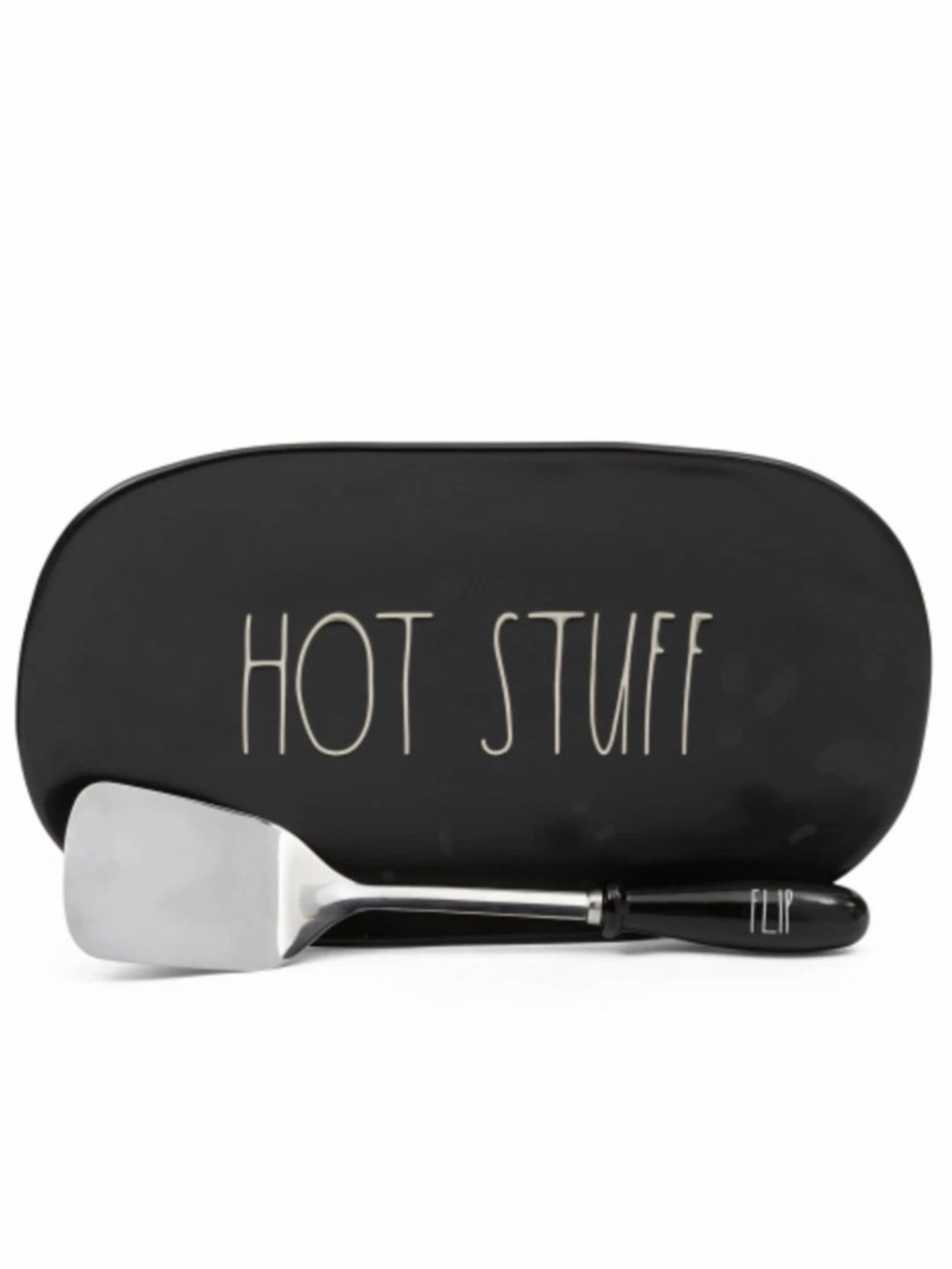 Rae Dunn "Hot Stuff" Grilling Tray & Flip Spatula Black Ceramic Kitchenware BBQ